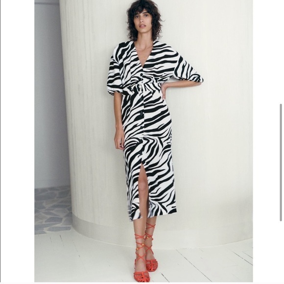 NWT Zara zebra print dress black white - Picture 4 of 10